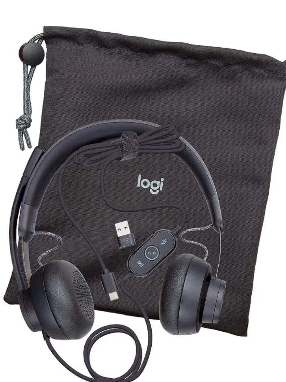 Black Wired On-Ear Headphones with Carry Pouch